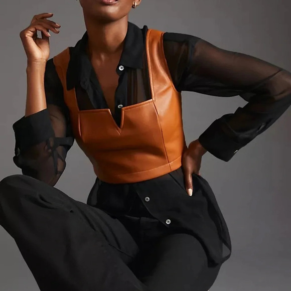 NWT Anthropologie Maeve Faux Leather Notch Tank 0 - Picture 3 of 7